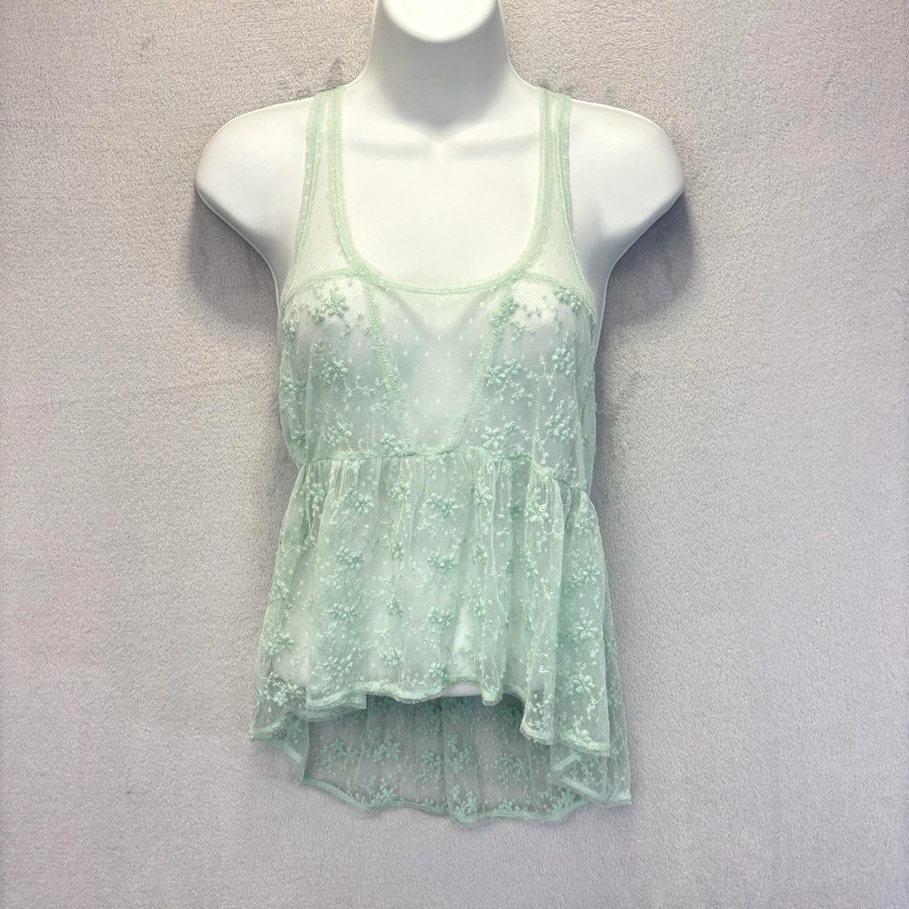 Vintage Y2K Hollister Sheer Lace Babydoll Tank Top Small Aqua Fairy Whimsical